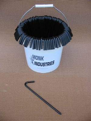 bucket of 100 10 inch black metal tarp stakes