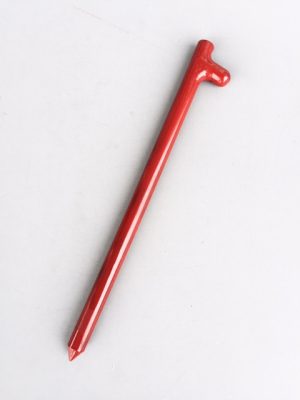12 inch military grade stake is forged from 4140 steel then heat treated. It has baked on red enamel
